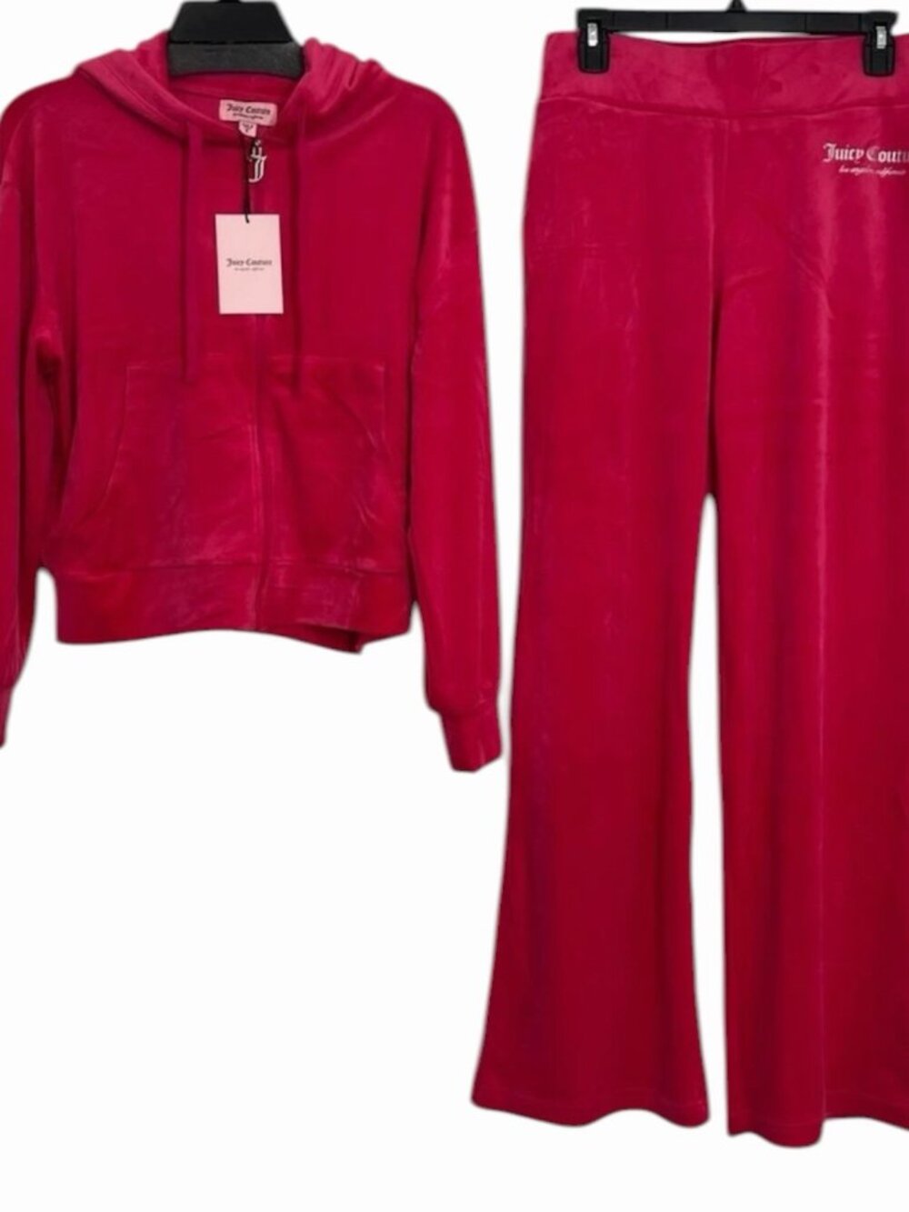 Juicy Couture Velour Tracksuit Sz L Hoodie Jacket & Wide-Leg Pants Measures Incl